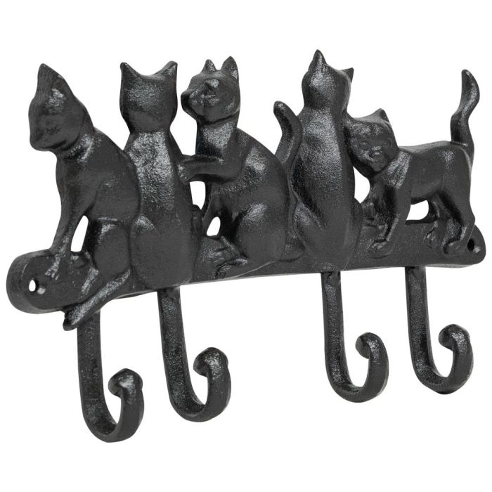 Woodside 4 Hook Cast Iron Wall Mounted Cat Design Coat Hooks Key Hanger Rack