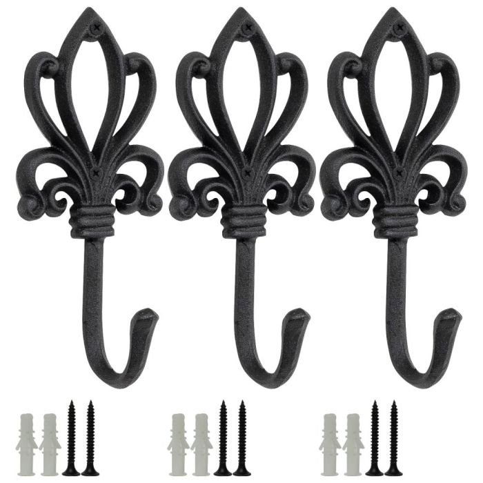 Woodside Cast Iron Decorative Wall Mounted Hanging Hooks Vintage Coat Hangers Set of 3 Woodside Products