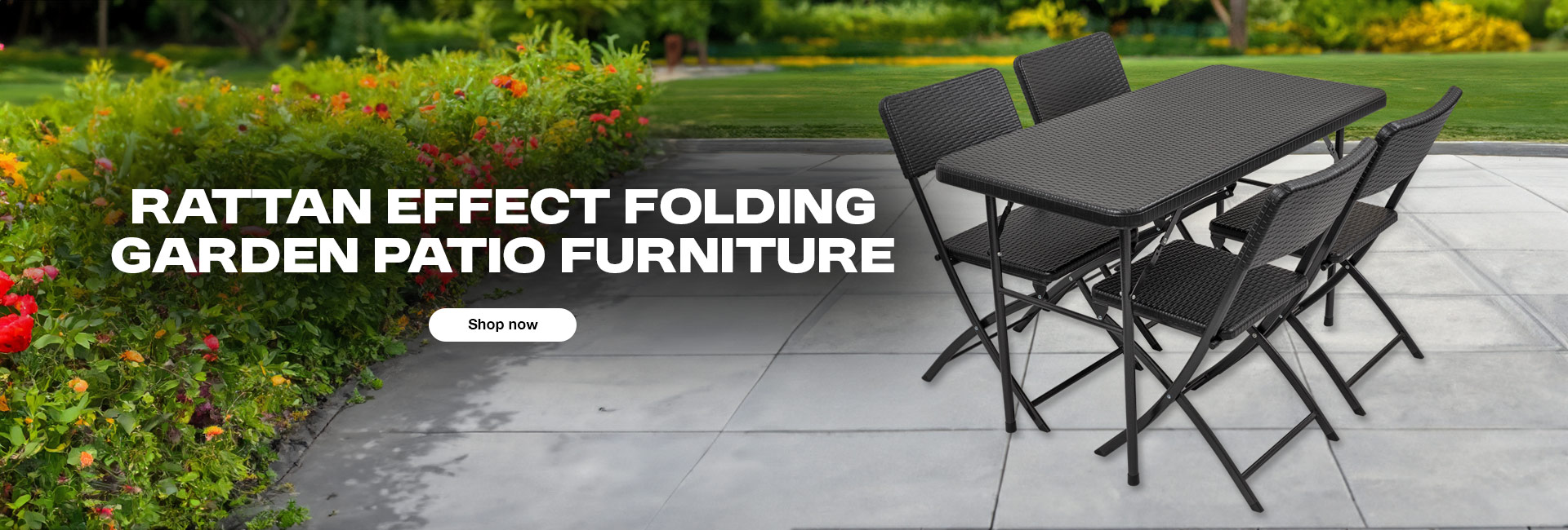 Woodside Rattan Effect Folding Garden Patio Furniture, Table & Chair Dining Sets